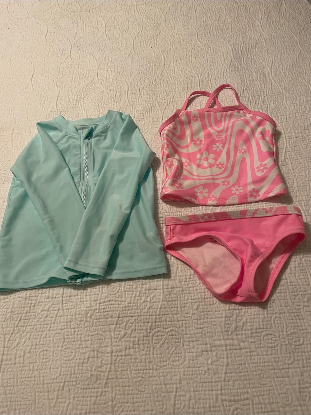 wonder nation Pink Floral Tankini with Mint Zip Rashguard, toddler girl size 2T